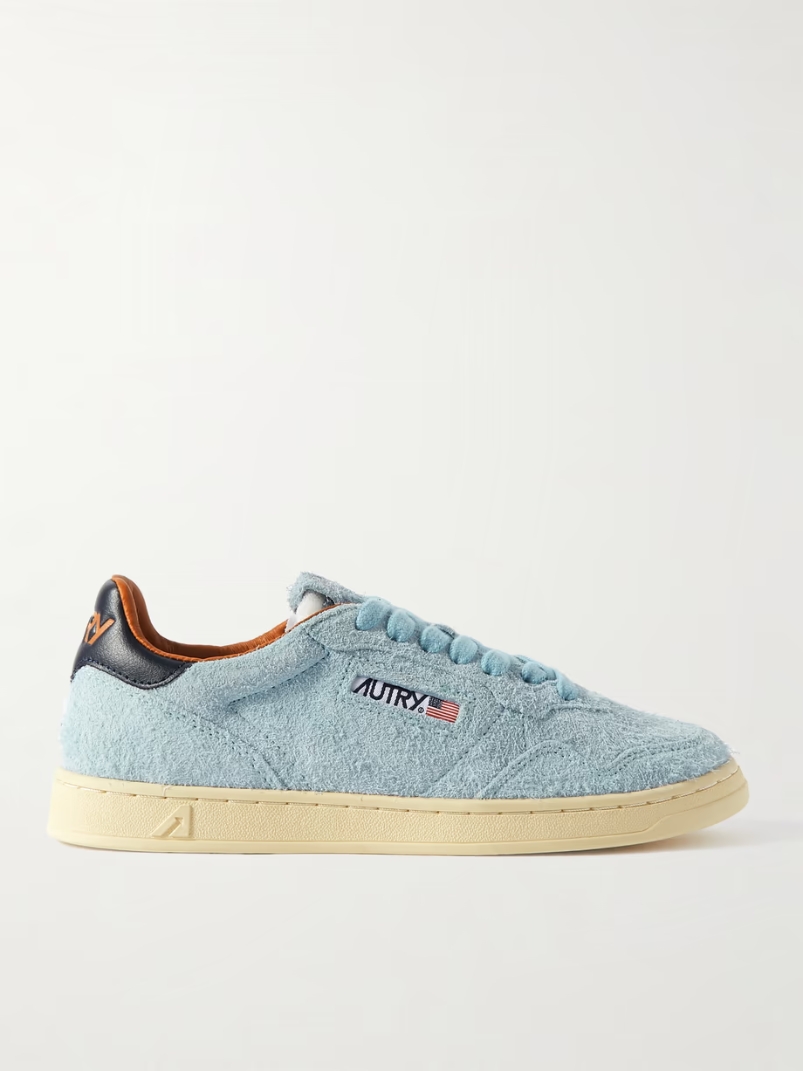 Flat Low leather-trimmed suede sneakers Flat Low leather-trimmed suede sneakers