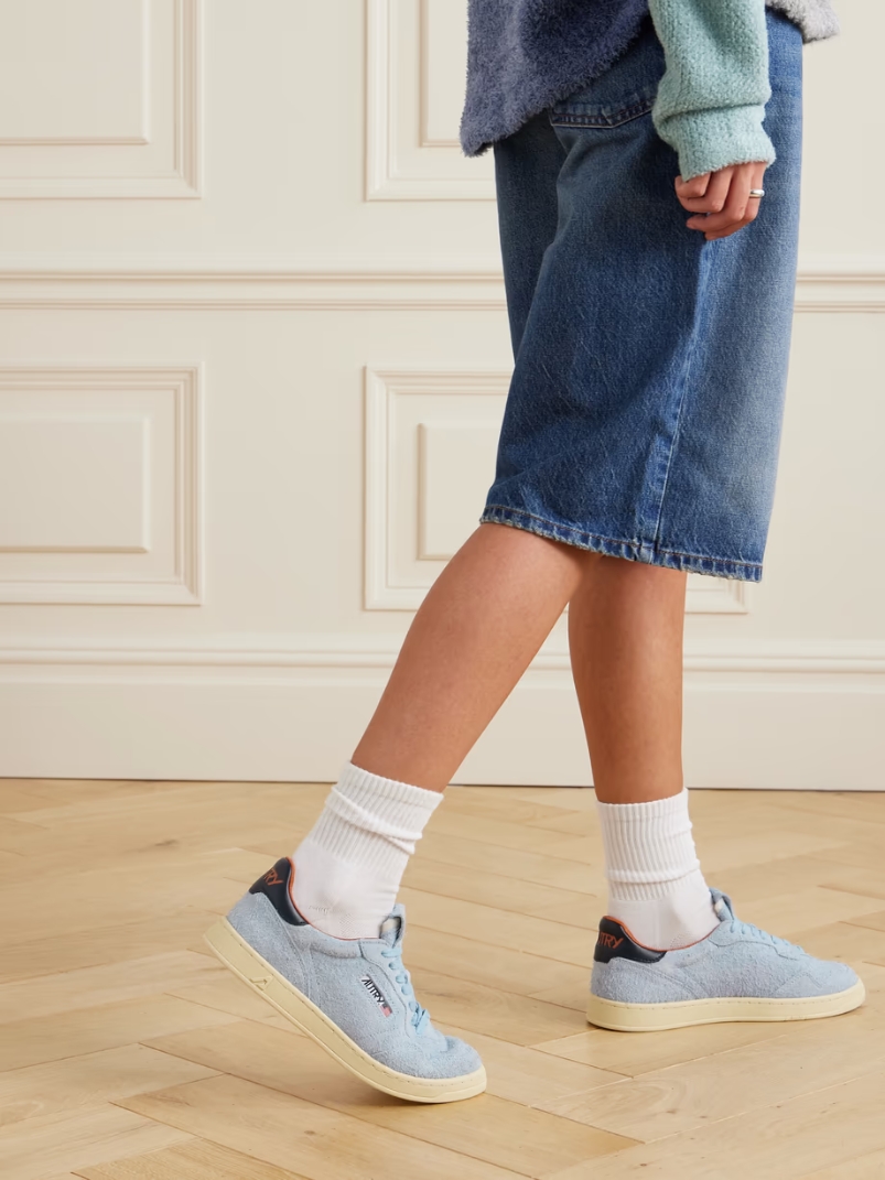 Flat Low leather-trimmed suede sneakers Flat Low leather-trimmed suede sneakers