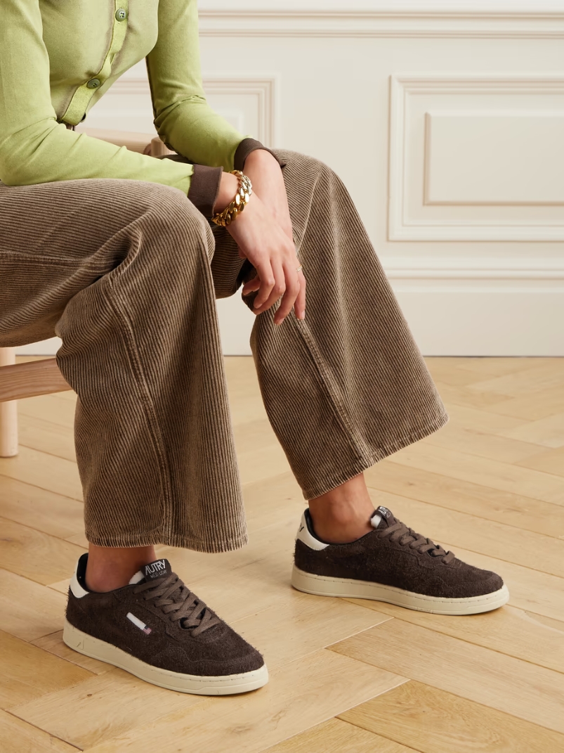 Flat Low leather-trimmed suede sneakers Flat Low leather-trimmed suede sneakers