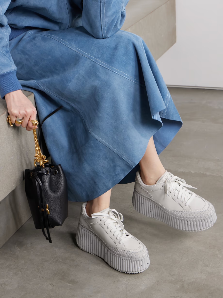 Nama suede-trimmed leather platform sneakers Nama suede-trimmed leather platform sneakers