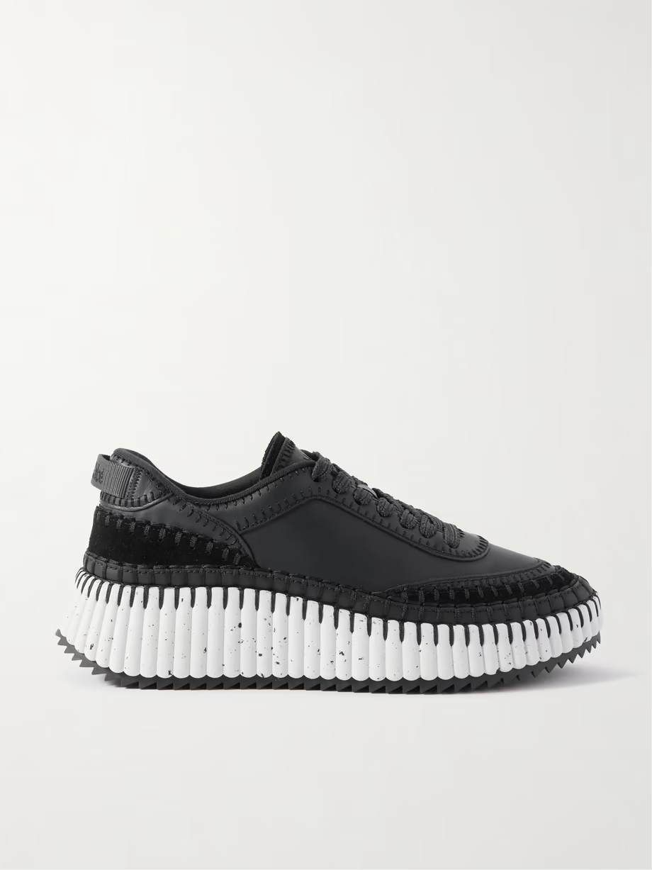Nama embroidered suede-trimmed leather sneakers Nama embroidered suede-trimmed leather sneakers