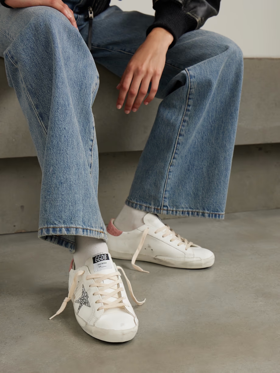 Super-Star distressed glittered leather sneakers Super-Star distressed glittered leather sneakers