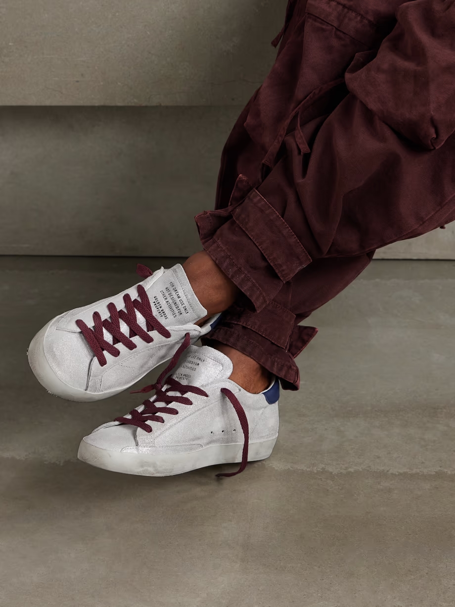 Super-Star distressed leather-trimmed metallic suede sneakers Super-Star distressed leather-trimmed metallic suede sneakers