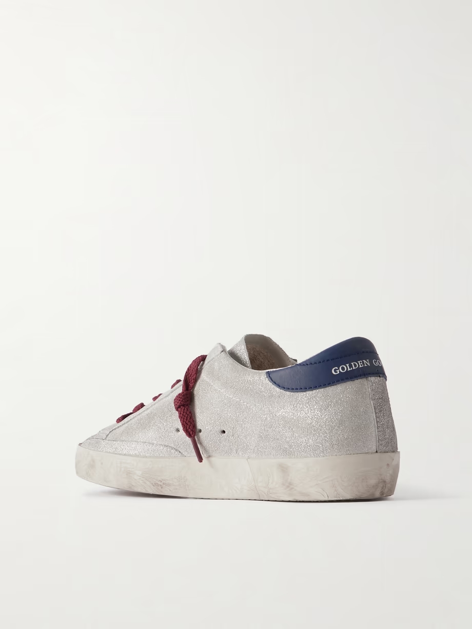 Super-Star distressed leather-trimmed metallic suede sneakers Super-Star distressed leather-trimmed metallic suede sneakers