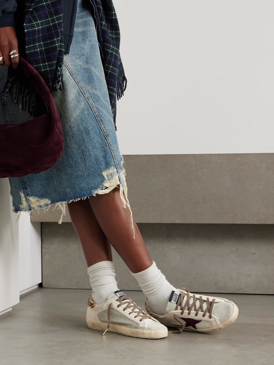 Super-Star calf hair and suede-trimmed mesh and distressed leather sneakers Super-Star calf hair and suede-trimmed mesh and distressed leather sneakers