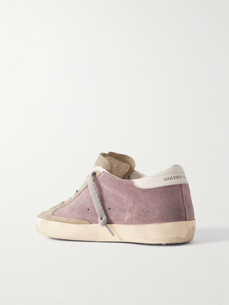 Super-Star leather-trimmed distressed glittered suede sneakers Super-Star leather-trimmed distressed glittered suede sneakers