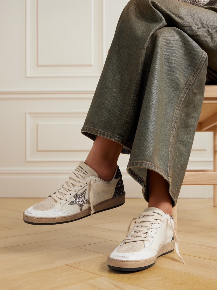 Ballstar glittered distressed leather sneakers Ballstar glittered distressed leather sneakers