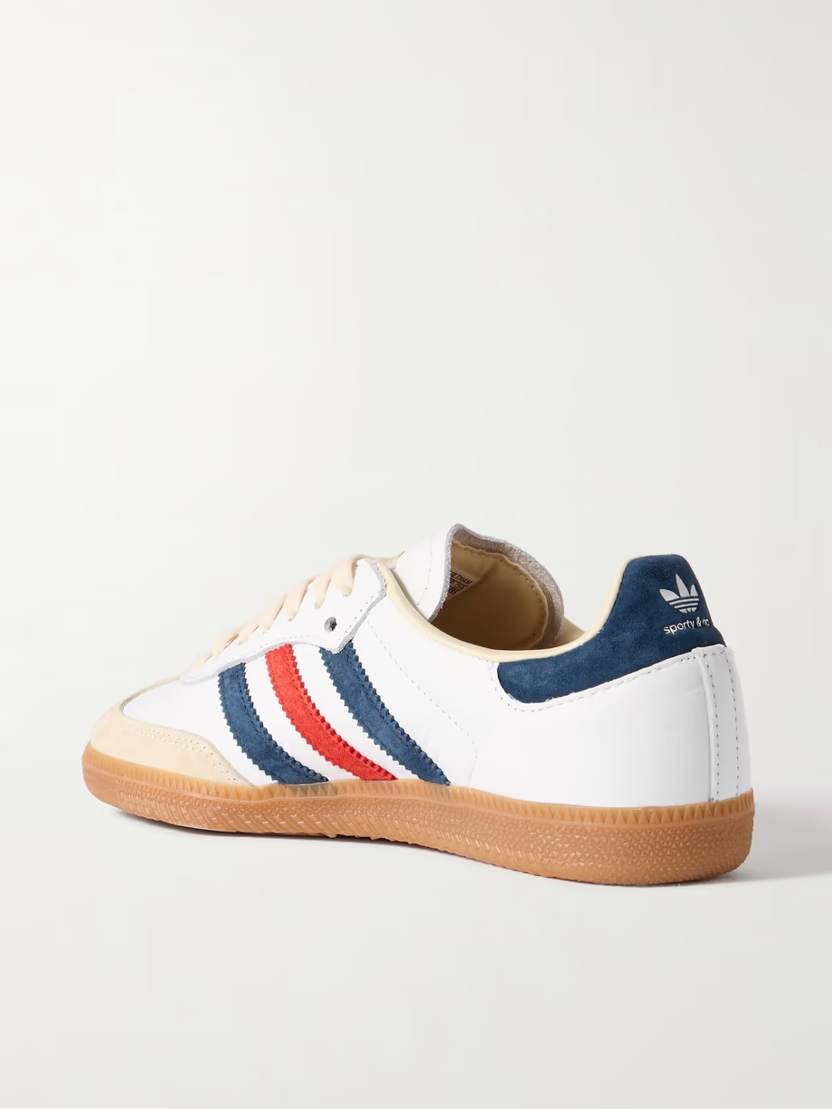 + Sporty & Rich Olympic Samba OG satin and suede-trimmed leather sneakers + Sporty & Rich Olympic Samba OG satin and suede-trimmed leather sneakers