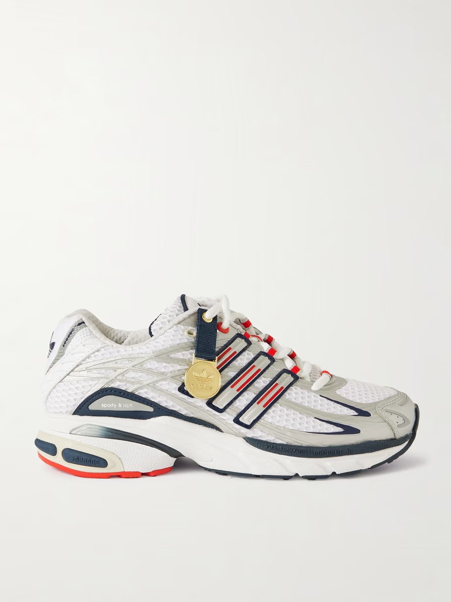 + Sporty & Rich Olympic Adistar embellished faux leather and rubber-trimmed mesh sneakers + Sporty & Rich Olympic Adistar embellished faux leather and rubber-trimmed mesh sneakers