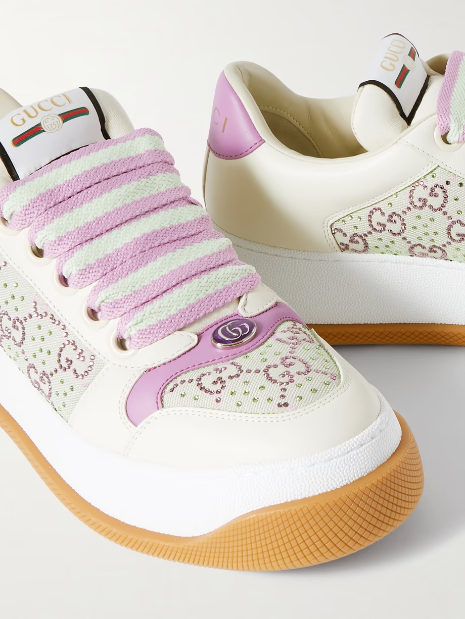 Double Screener crystal-embellished coated cotton-canvas and leather sneakers Double Screener crystal-embellished coated cotton-canvas and leather sneakers