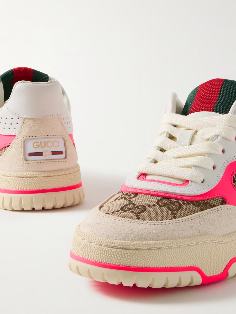 Re-Web suede, neon leather and canvas-jacquard sneakers Re-Web suede, neon leather and canvas-jacquard sneakers