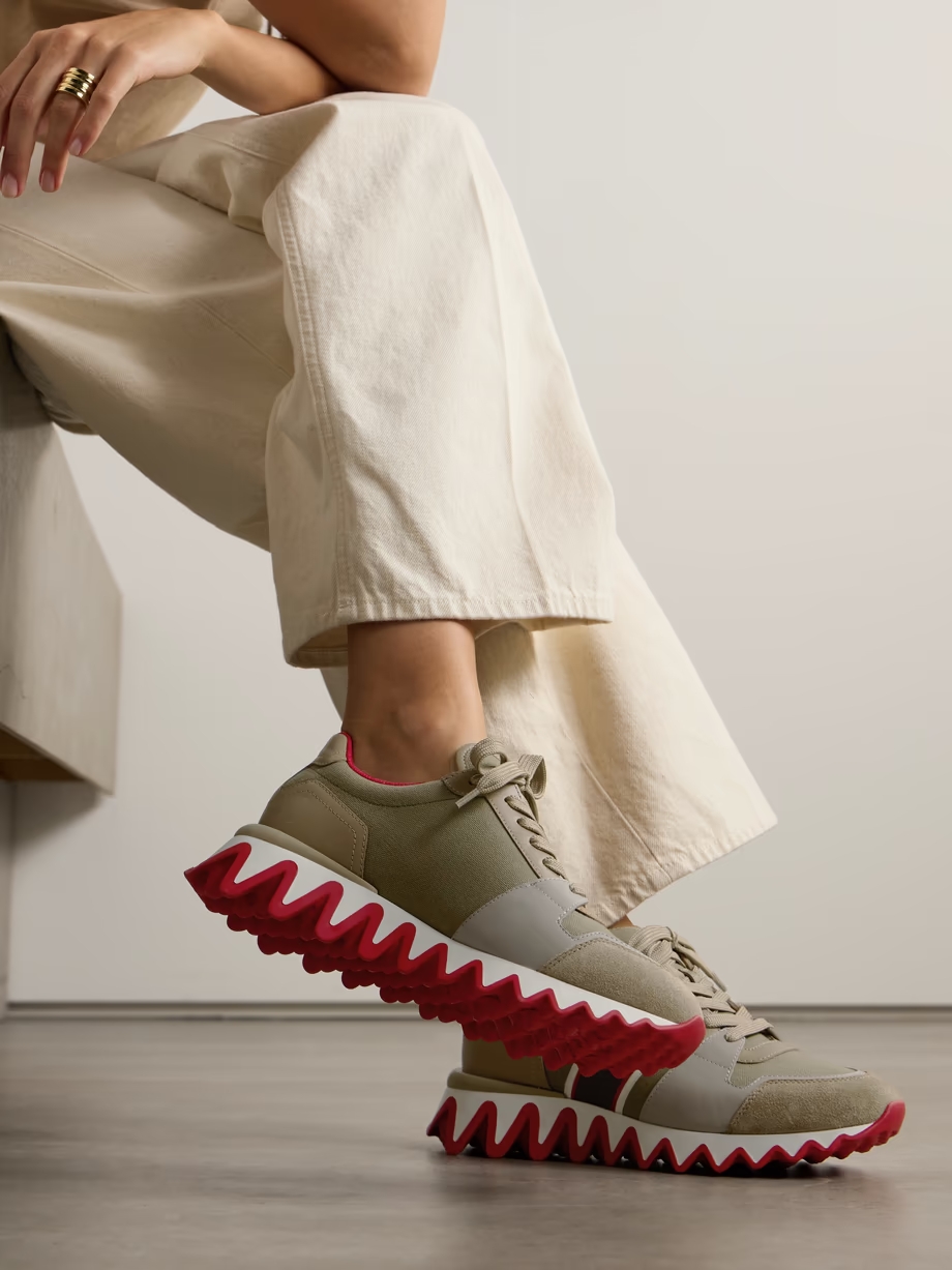 Nastroshark 40 embroidered grosgrain-trimmed suede, canvas and leather sneakers Nastroshark 40 embroidered grosgrain-trimmed suede, canvas and leather sneakers