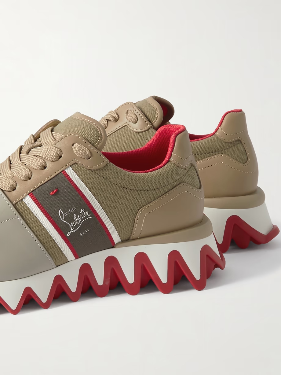 Nastroshark 40 embroidered grosgrain-trimmed suede, canvas and leather sneakers Nastroshark 40 embroidered grosgrain-trimmed suede, canvas and leather sneakers