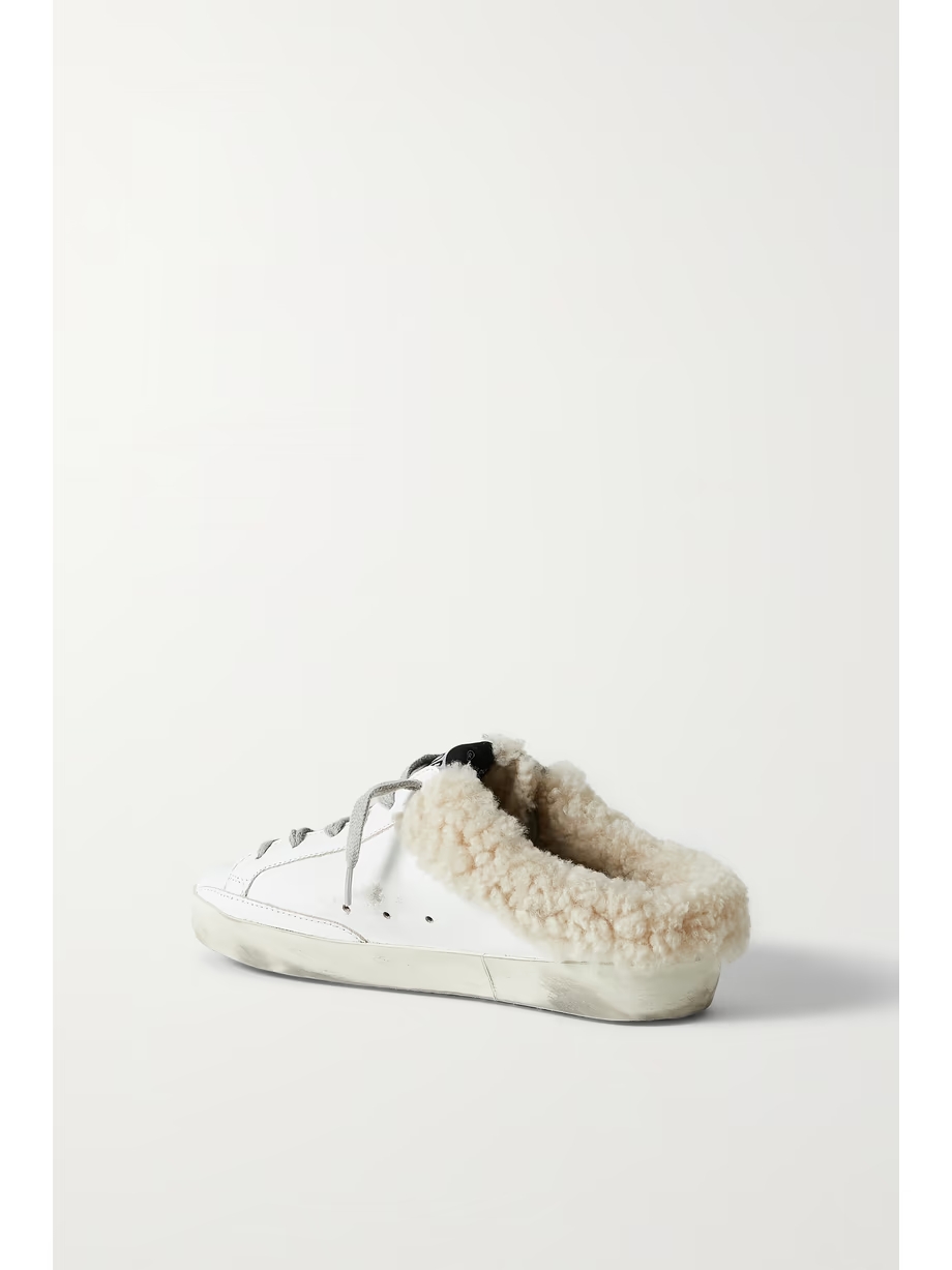 Superstar Sabot shearling-lined distressed glittered leather slip-on sneakers Superstar Sabot shearling-lined distressed glittered leather slip-on sneakers