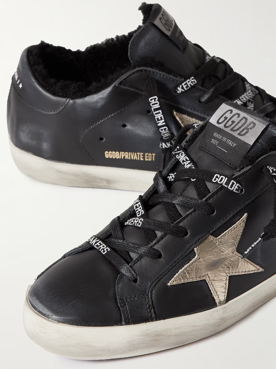 Superstar shearling-lined distressed leather sneakers Superstar shearling-lined distressed leather sneakers