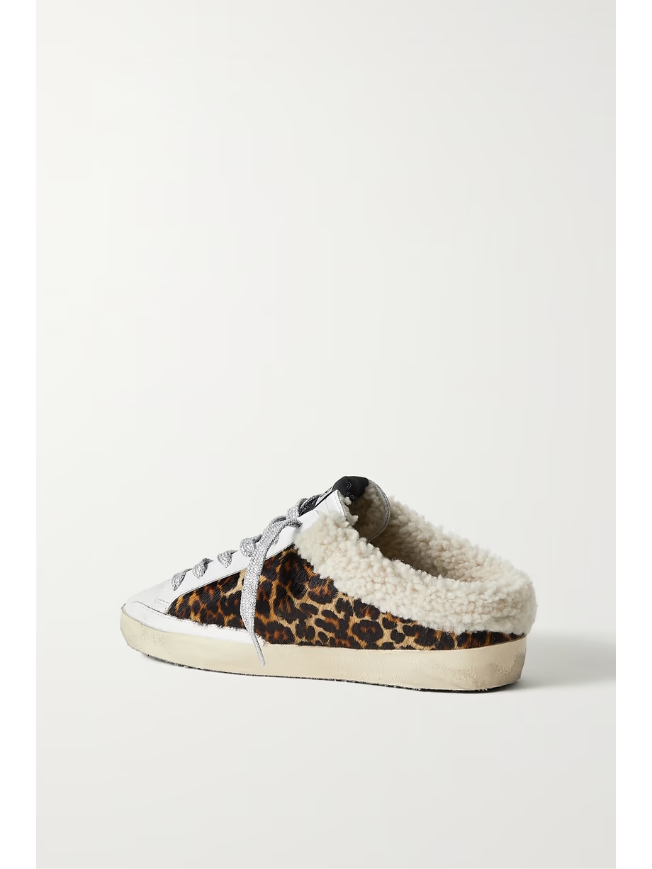 Superstar Sabot shearling-lined distressed leopard-print calf hair and leather slip-on sneakers Superstar Sabot shearling-lined distressed leopard-print calf hair and leather slip-on sneakers