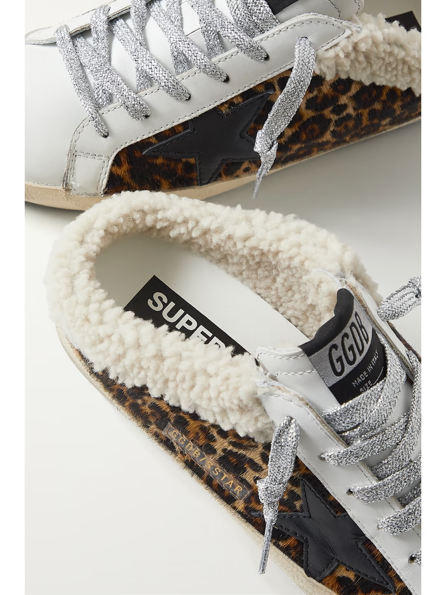 Superstar Sabot shearling-lined distressed leopard-print calf hair and leather slip-on sneakers Superstar Sabot shearling-lined distressed leopard-print calf hair and leather slip-on sneakers