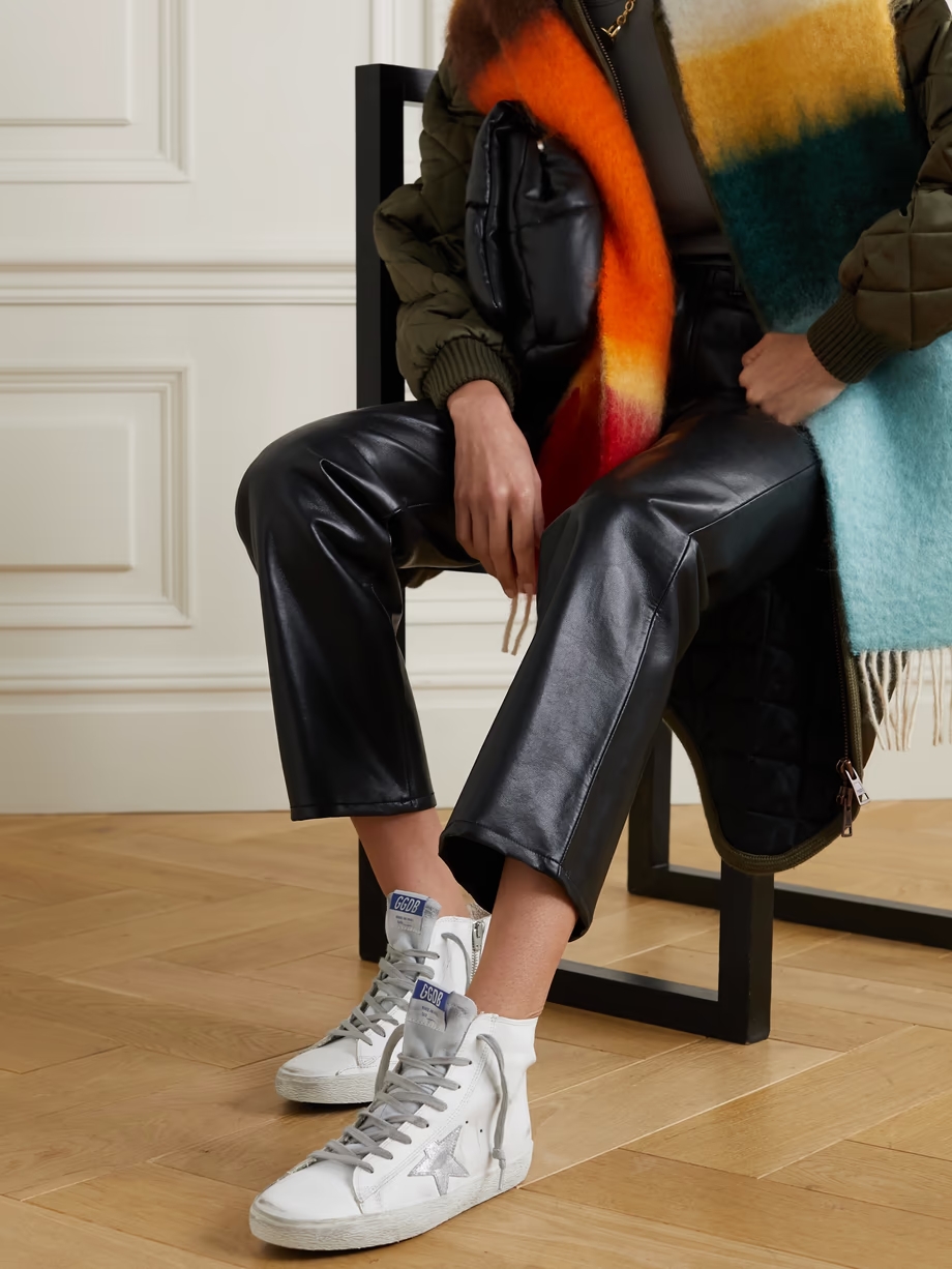 Francy glittered distressed leather and suede high-top sneakers Francy glittered distressed leather and suede high-top sneakers