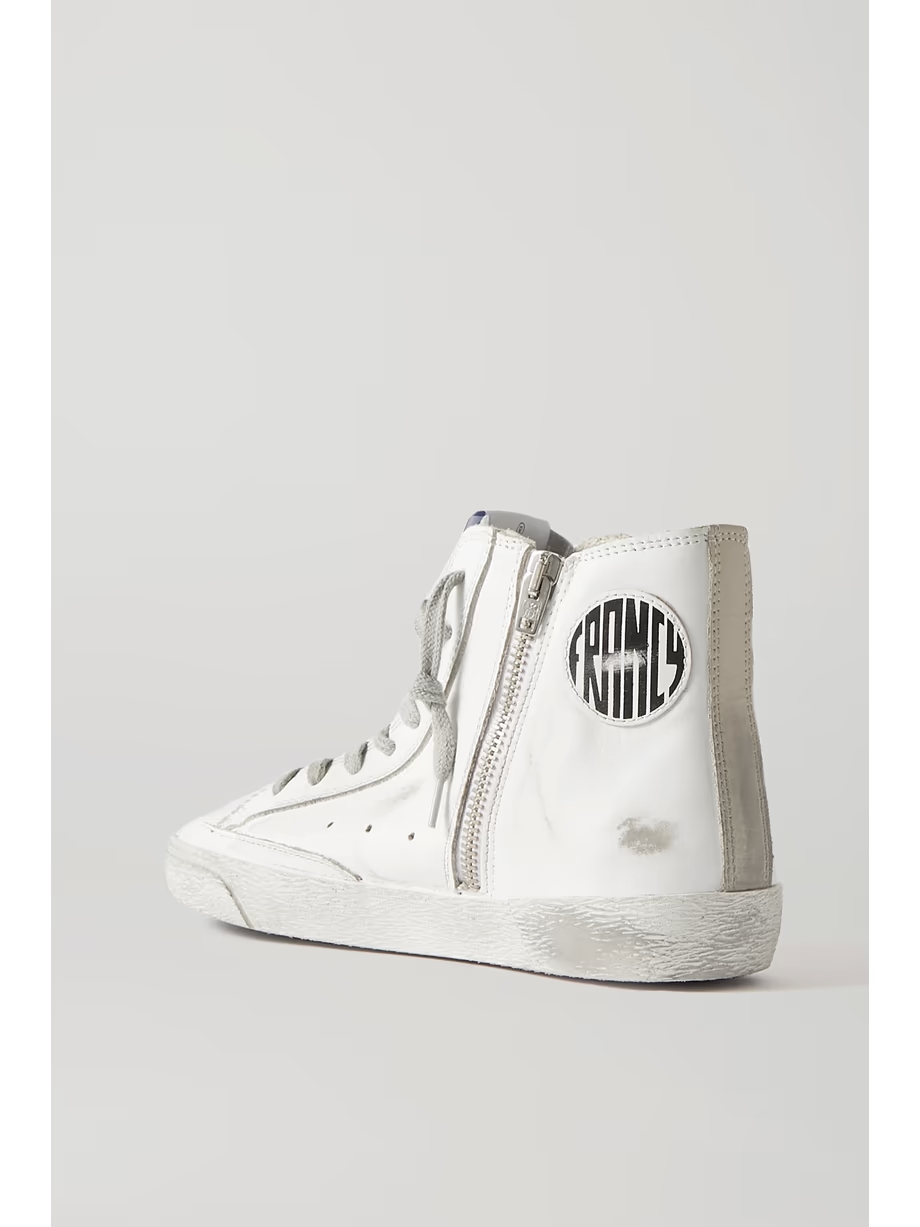 Francy glittered distressed leather and suede high-top sneakers Francy glittered distressed leather and suede high-top sneakers