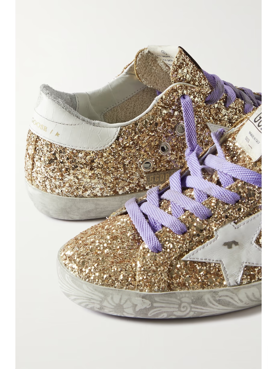 Super-Star distressed glittered leather sneakers Super-Star distressed glittered leather sneakers