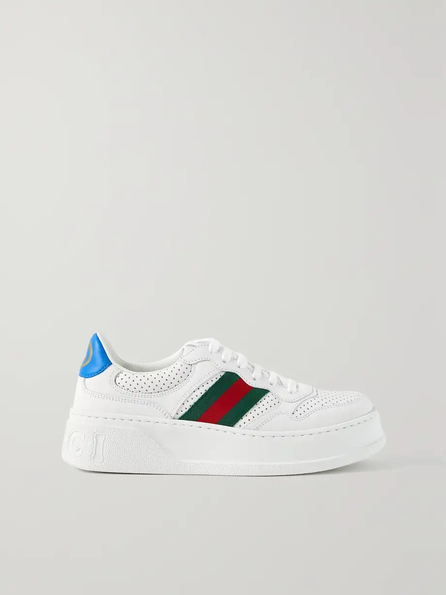 CHUNKY B webbing-trimmed perforated leather sneakers CHUNKY B webbing-trimmed perforated leather sneakers