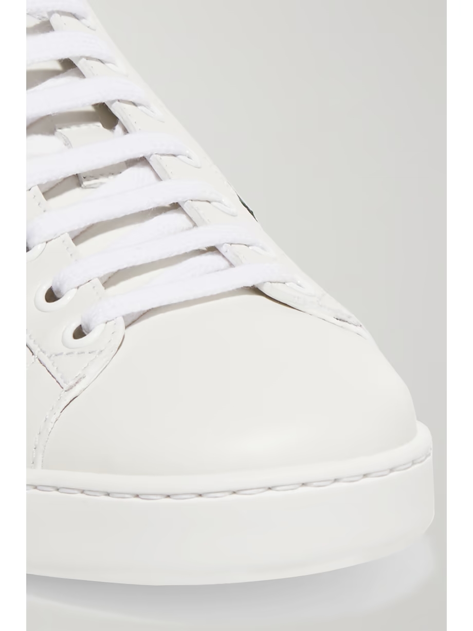 Ace watersnake-trimmed embroidered leather sneakers Ace watersnake-trimmed embroidered leather sneakers