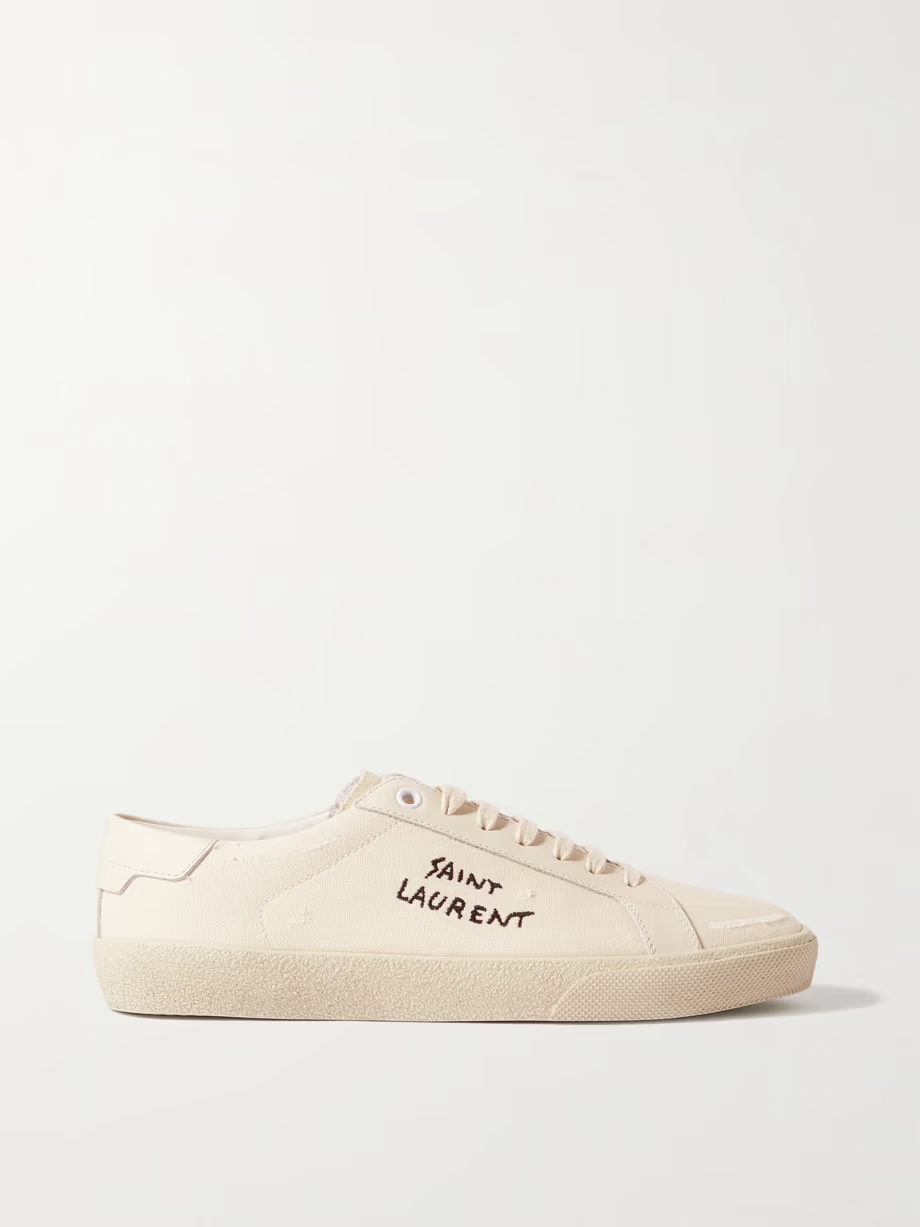 Court Classic distressed logo-embroidered canvas and leather sneakers Court Classic distressed logo-embroidered canvas and leather sneakers