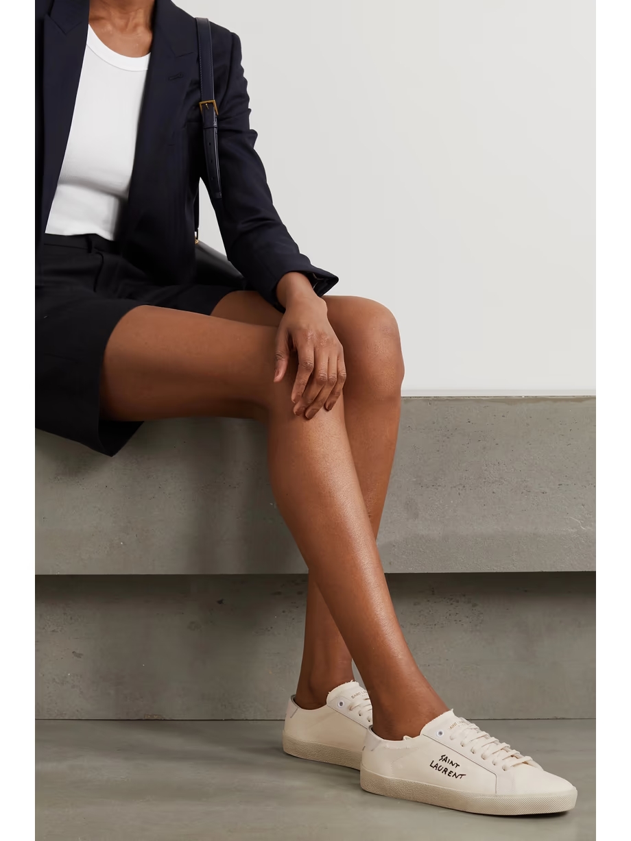 Court Classic distressed logo-embroidered canvas and leather sneakers Court Classic distressed logo-embroidered canvas and leather sneakers