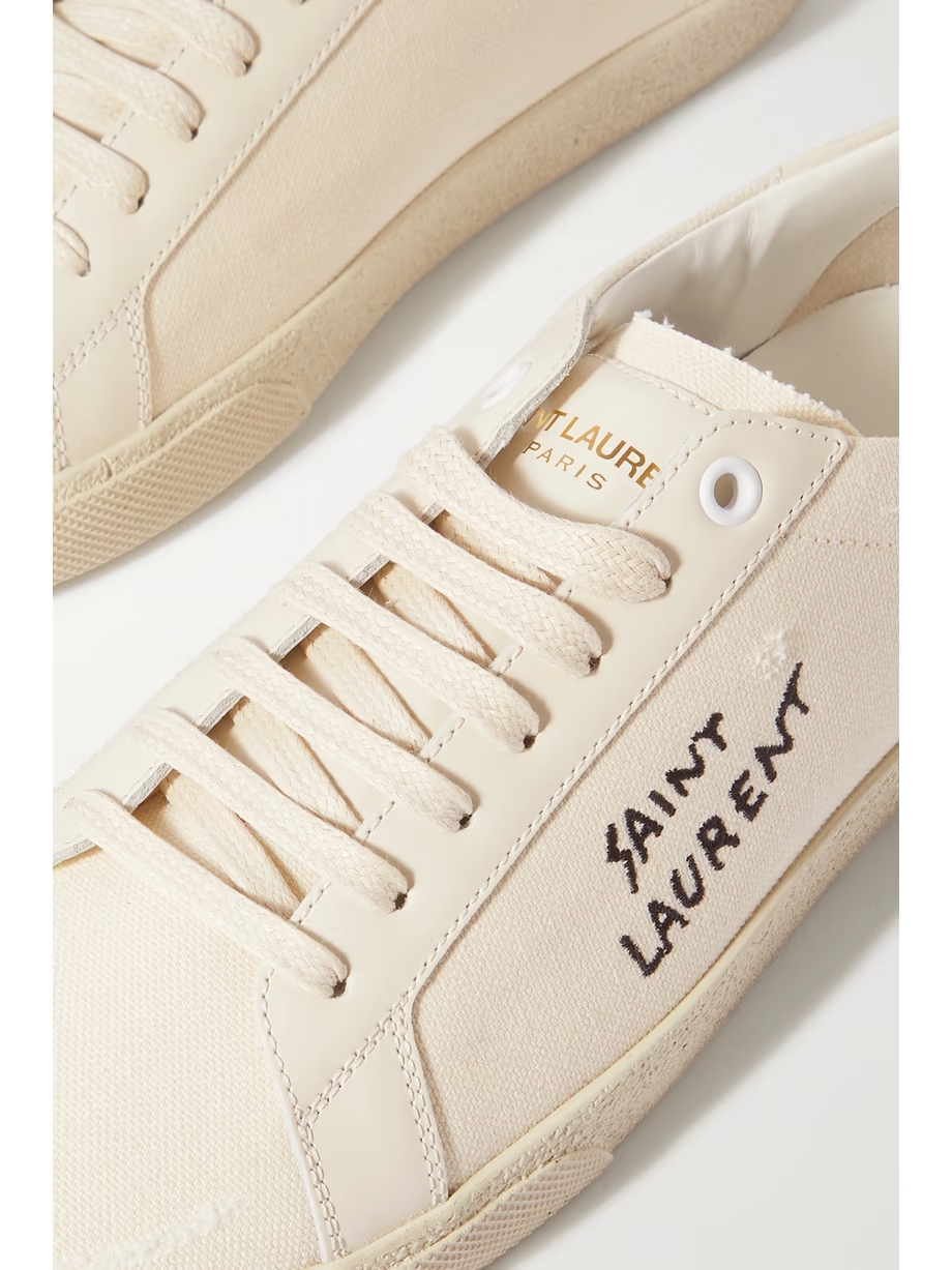 Court Classic distressed logo-embroidered canvas and leather sneakers Court Classic distressed logo-embroidered canvas and leather sneakers