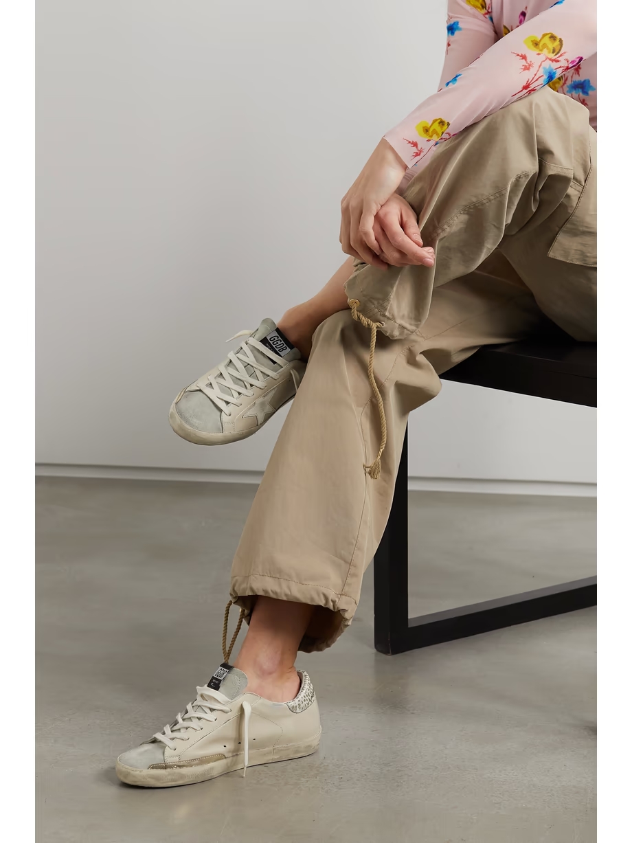 Super-Star metallic leopard-print distressed leather and suede sneakers Super-Star metallic leopard-print distressed leather and suede sneakers