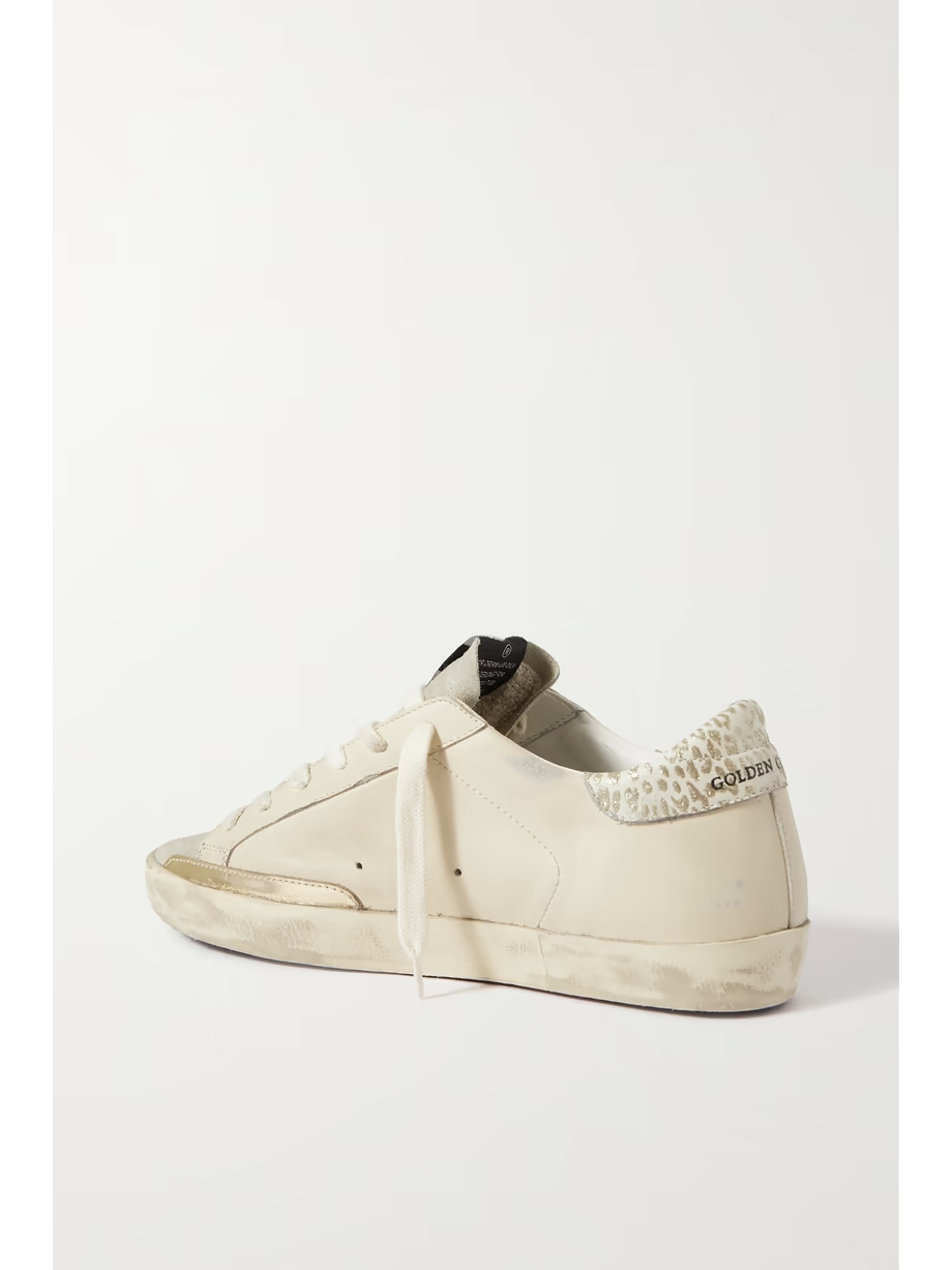 Super-Star metallic leopard-print distressed leather and suede sneakers Super-Star metallic leopard-print distressed leather and suede sneakers