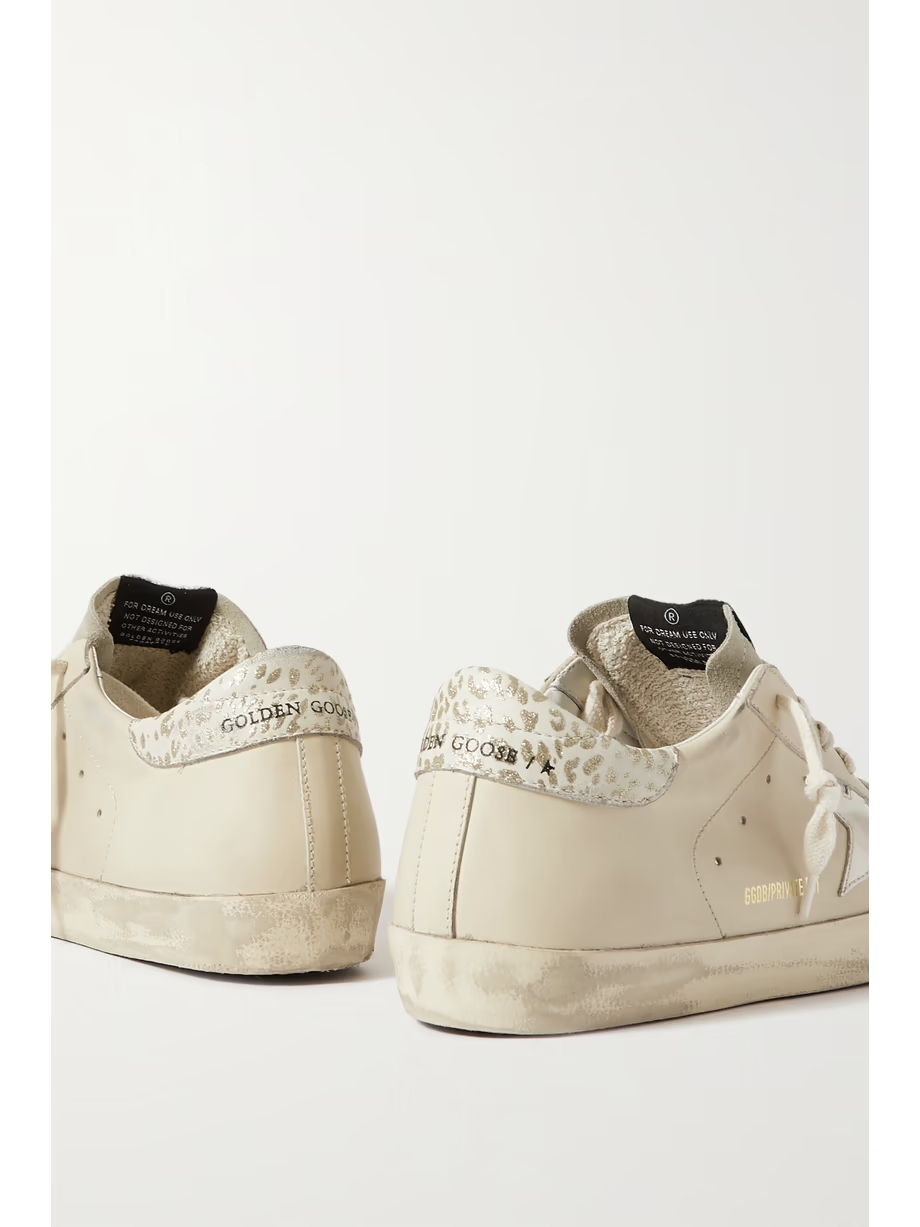 Super-Star metallic leopard-print distressed leather and suede sneakers Super-Star metallic leopard-print distressed leather and suede sneakers