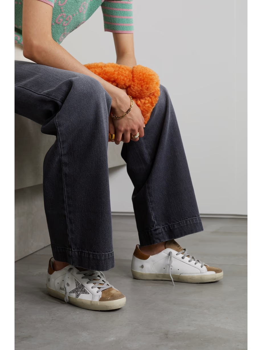 Superstar glittered distressed leather and suede sneakers Superstar glittered distressed leather and suede sneakers
