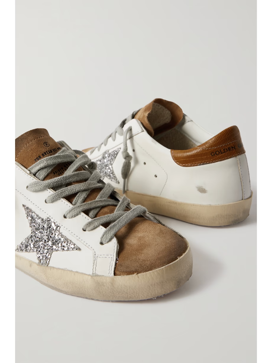 Superstar glittered distressed leather and suede sneakers Superstar glittered distressed leather and suede sneakers