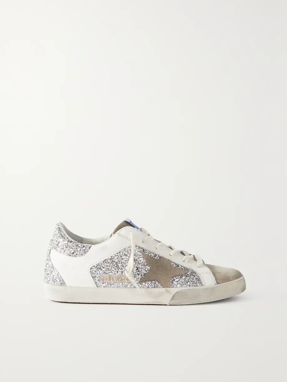Superstar distressed glittered leather and suede sneakers Superstar distressed glittered leather and suede sneakers