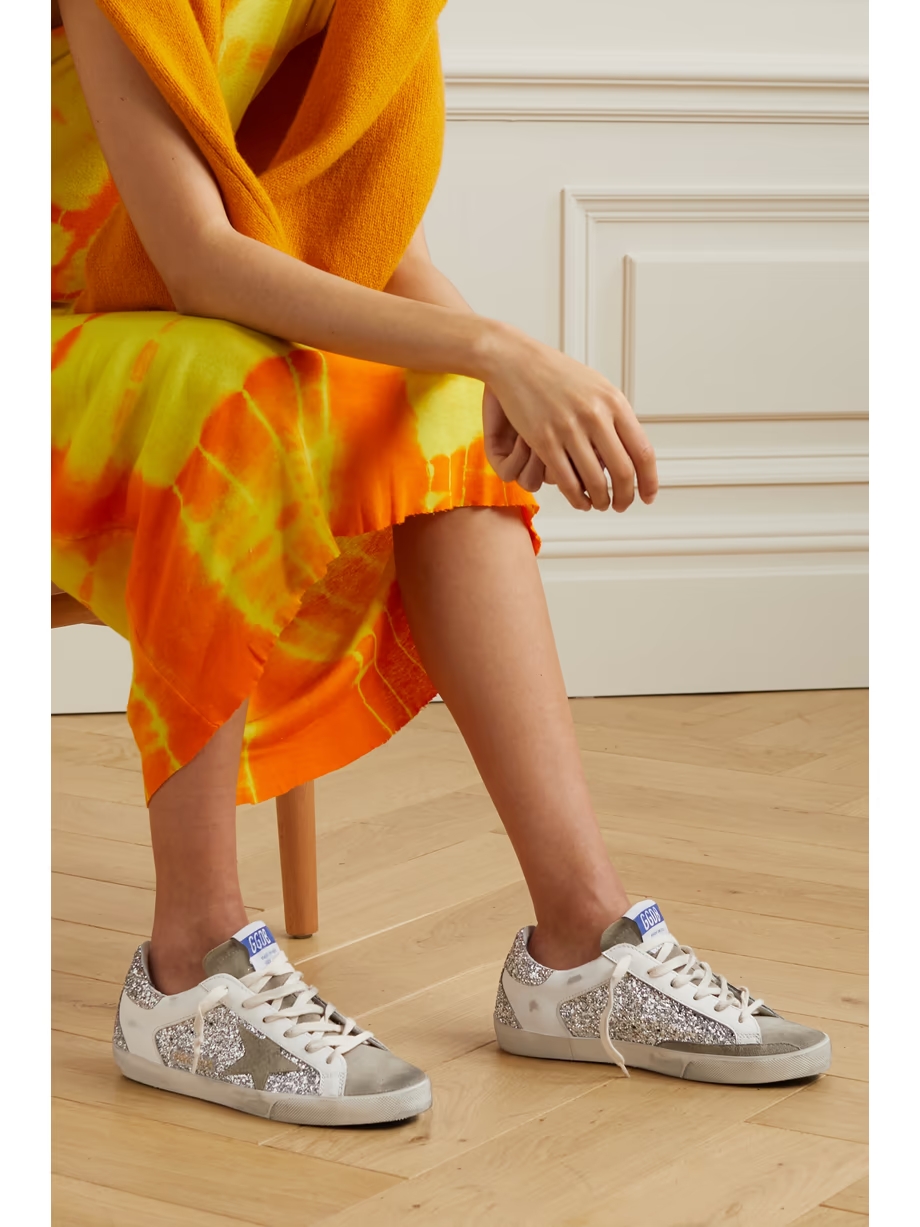 Superstar distressed glittered leather and suede sneakers Superstar distressed glittered leather and suede sneakers