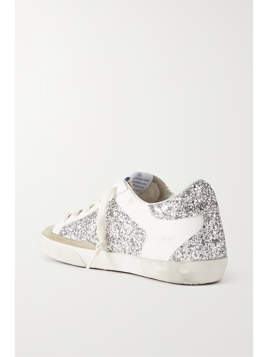 Superstar distressed glittered leather and suede sneakers Superstar distressed glittered leather and suede sneakers