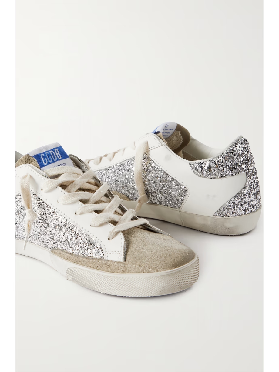 Superstar distressed glittered leather and suede sneakers Superstar distressed glittered leather and suede sneakers