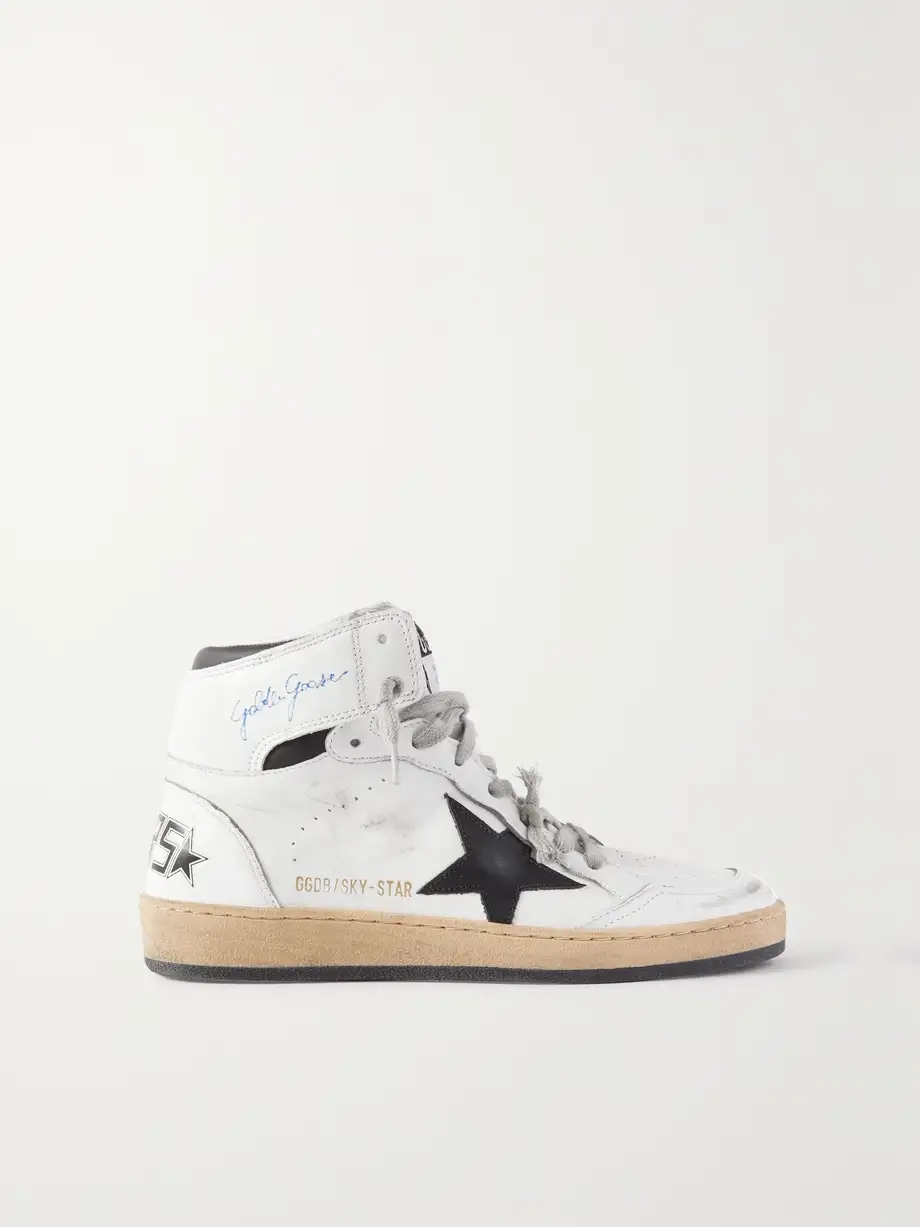Sky-Star distressed printed leather high-top sneakers Sky-Star distressed printed leather high-top sneakers