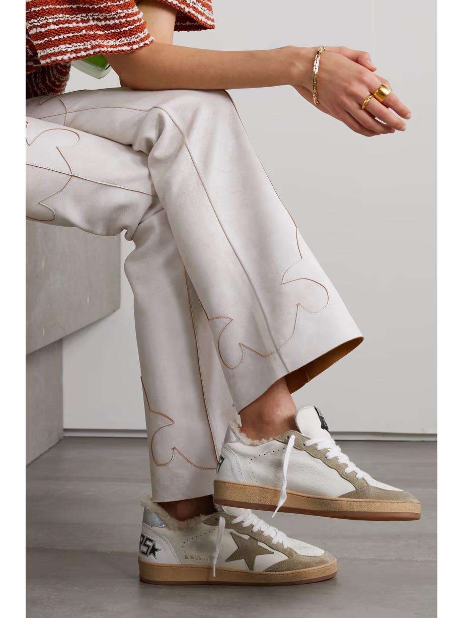 Ball Star shearling-lined distressed suede-trimmed leather sneakers Ball Star shearling-lined distressed suede-trimmed leather sneakers