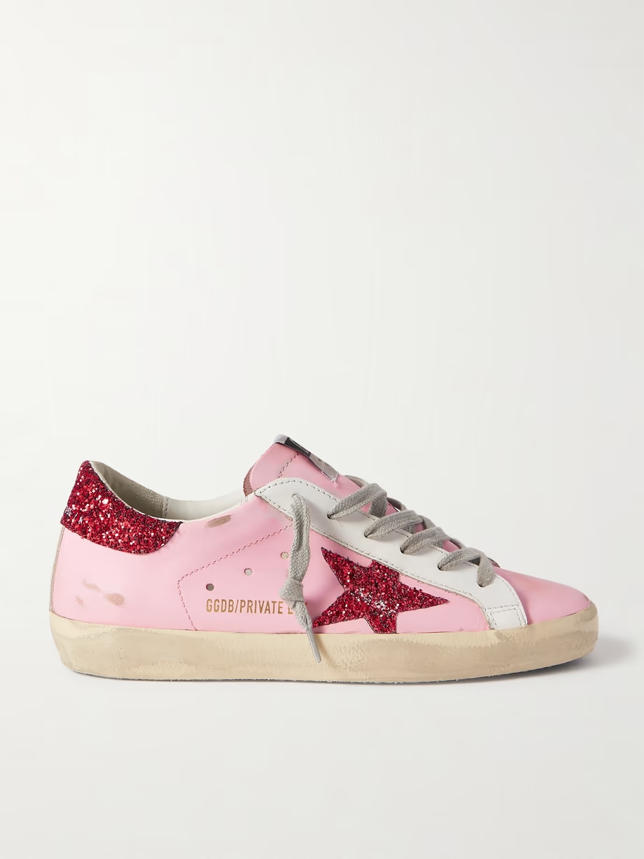 Superstar glittered distressed leather sneakers Superstar glittered distressed leather sneakers