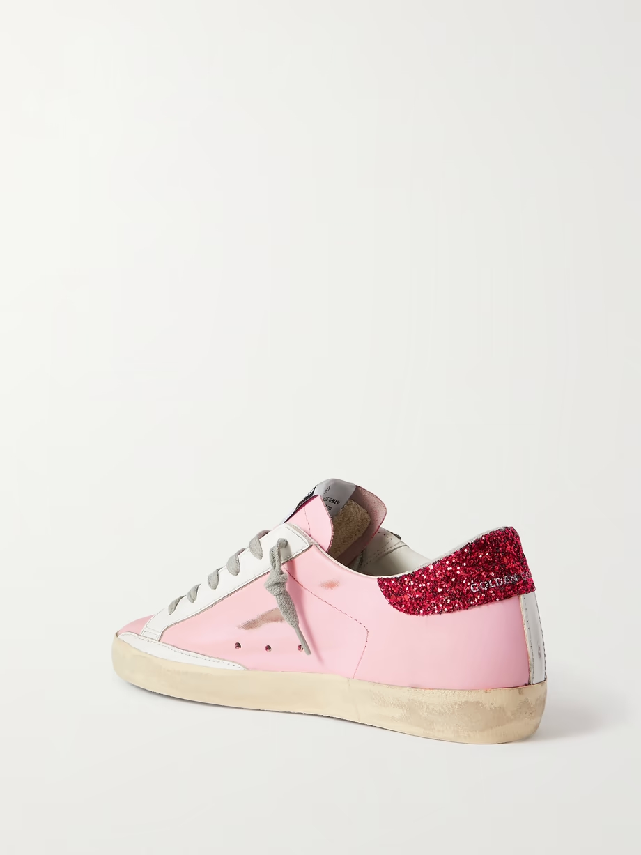 Superstar glittered distressed leather sneakers Superstar glittered distressed leather sneakers