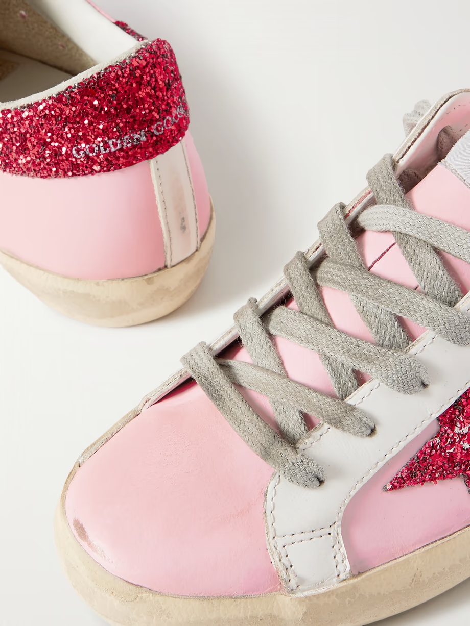 Superstar glittered distressed leather sneakers Superstar glittered distressed leather sneakers