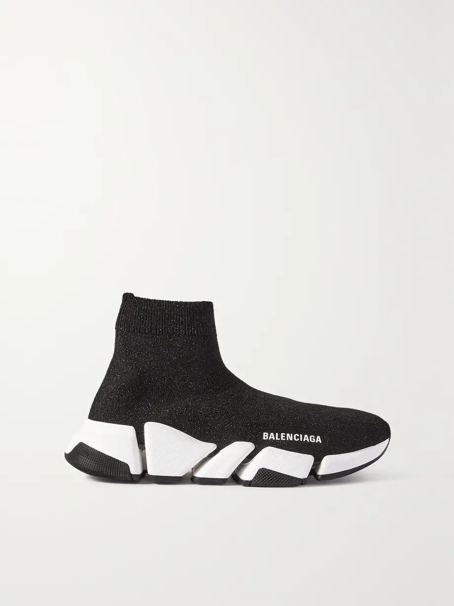 Speed 2.0 logo-print glittered stretch-knit high-top sneakers Speed 2.0 logo-print glittered stretch-knit high-top sneakers