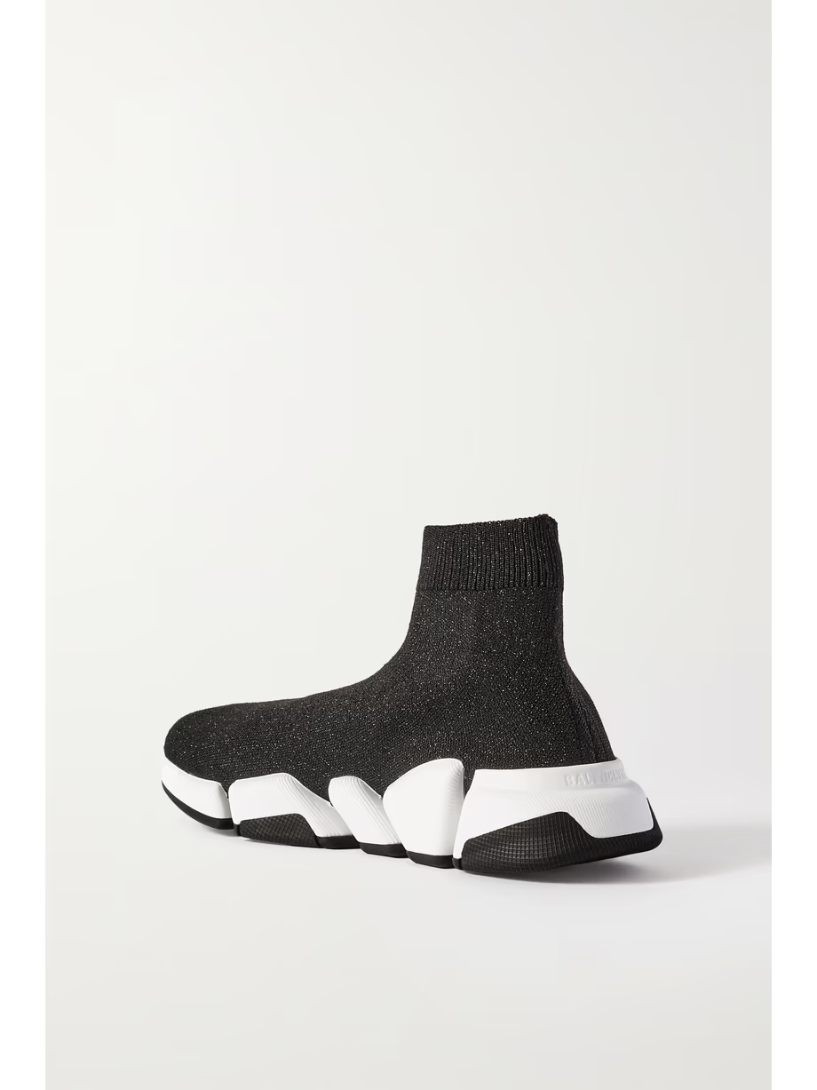 Speed 2.0 logo-print glittered stretch-knit high-top sneakers Speed 2.0 logo-print glittered stretch-knit high-top sneakers