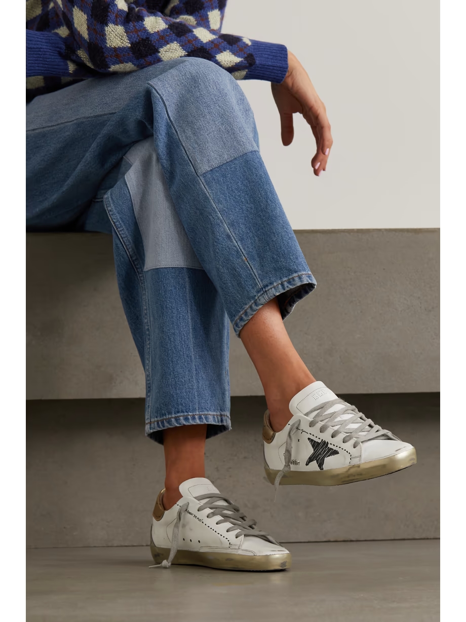Superstar distressed suede-trimmed printed leather sneakers Superstar distressed suede-trimmed printed leather sneakers