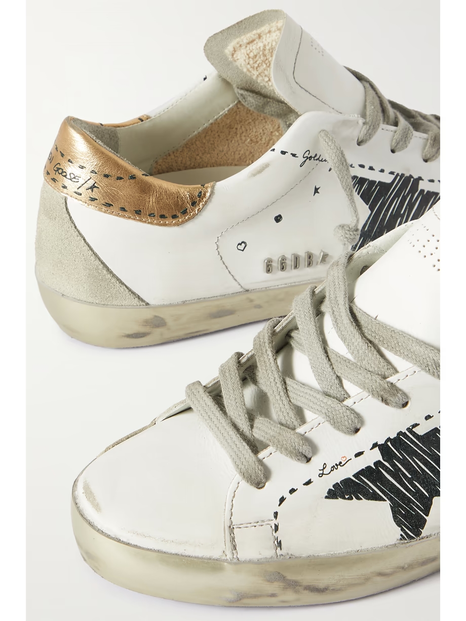Superstar distressed suede-trimmed printed leather sneakers Superstar distressed suede-trimmed printed leather sneakers