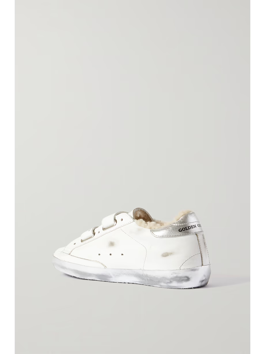 Old School shearling-lined distressed glittered leather sneakers Old School shearling-lined distressed glittered leather sneakers