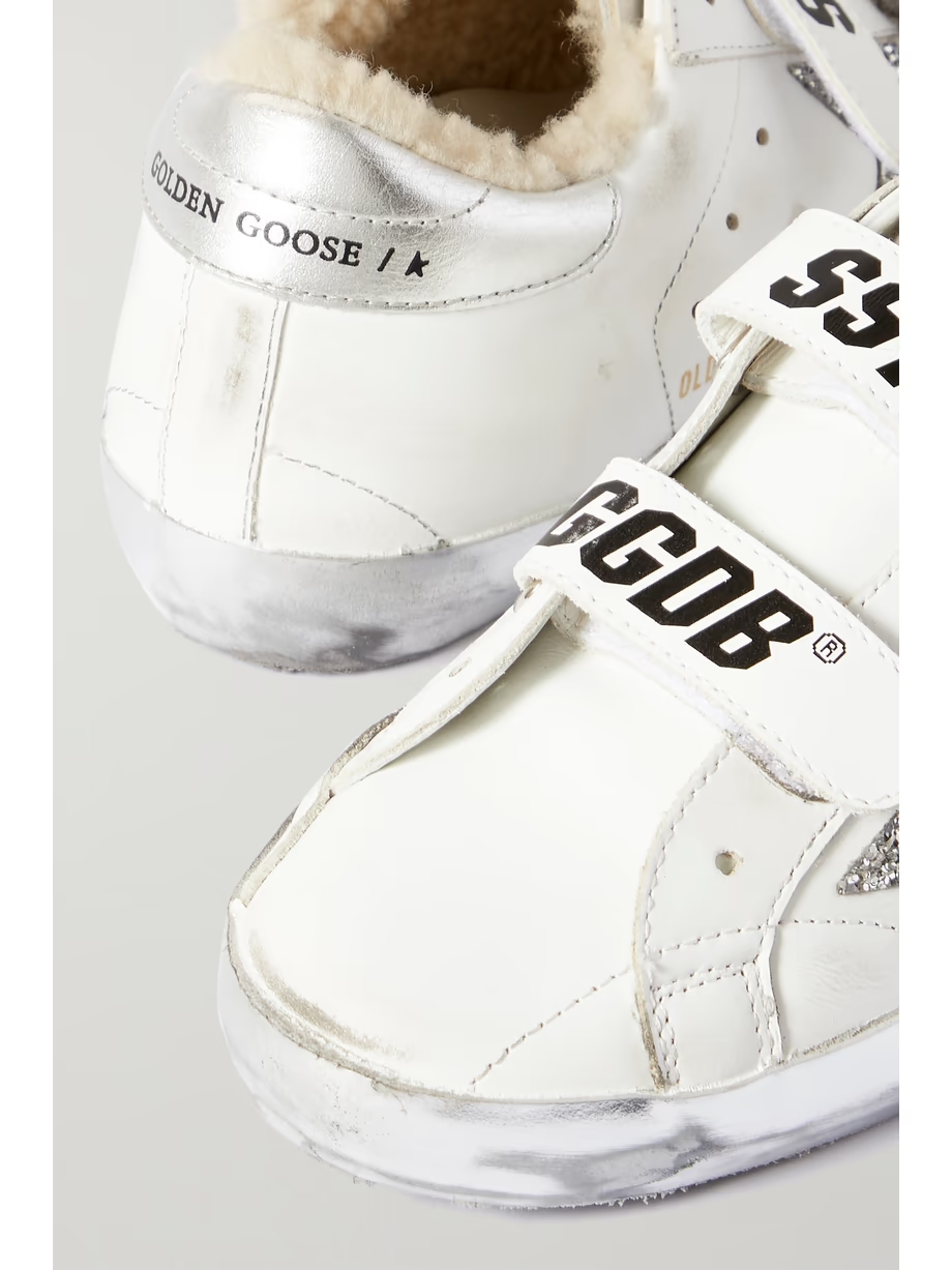 Old School shearling-lined distressed glittered leather sneakers Old School shearling-lined distressed glittered leather sneakers