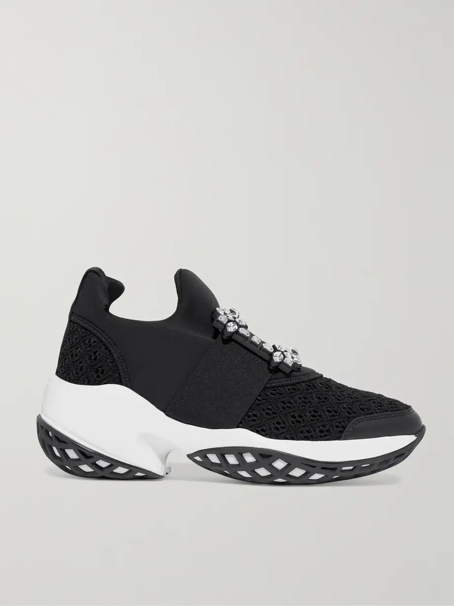 Viv Run crystal-embellished stretch, mesh and leather sneakers Viv Run crystal-embellished stretch, mesh and leather sneakers